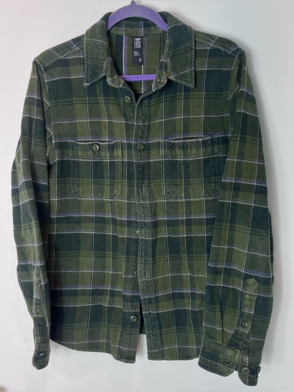 Mountain Hardwear Organic Cotton Plusher Long Sleeve Shirt Green Plaid Flannel S